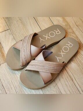 Roxy Women's 9 Tan Braided Slide Sandals Summer Shoes